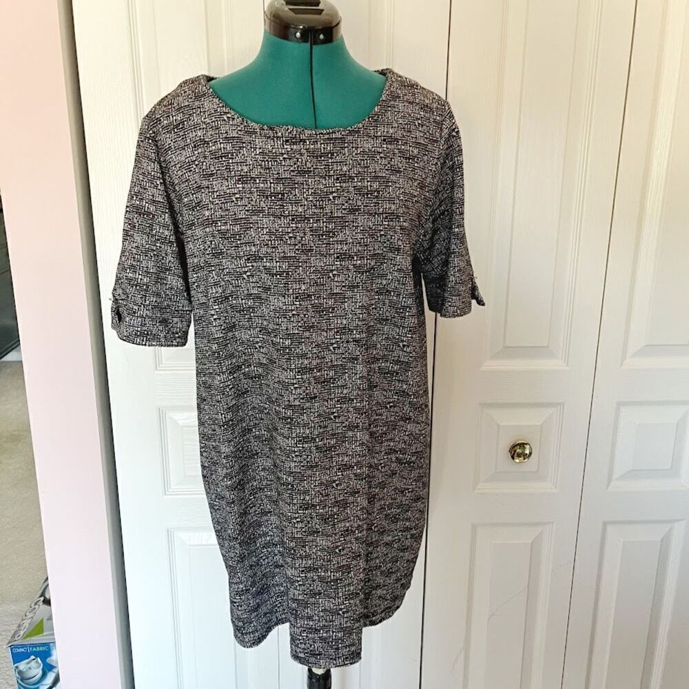 Adrienne Vittadini Cotton Tweed Shift Knee Length Unlined Tunic Dress